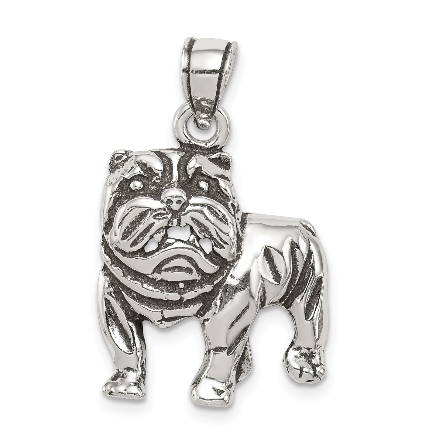 Sterling Silver Antiqued Bulldog Pendant