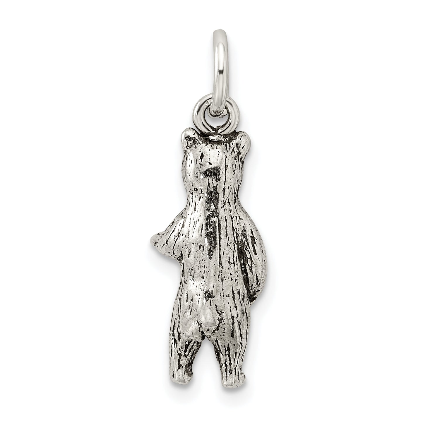 Sterling Silver Antiqued & Textured Bear Standing Up Pendant