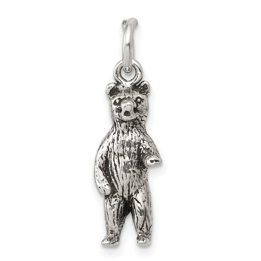 Sterling Silver Antiqued & Textured Bear Standing Up Pendant