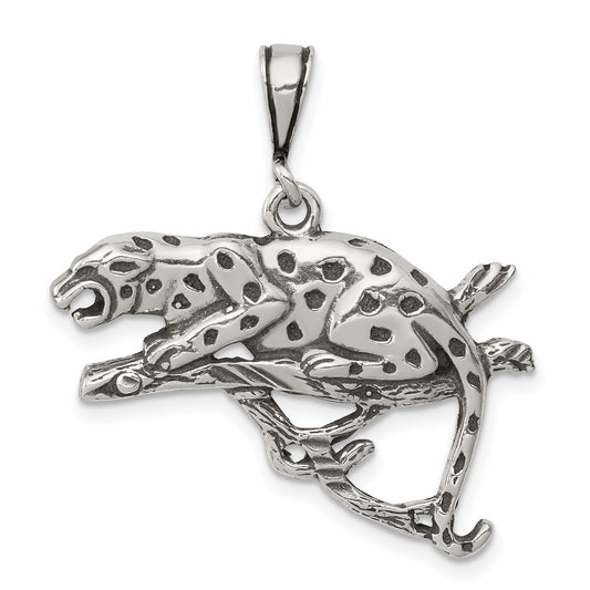 Sterling Silver Antiqued & Textured Leopard On Branch Pendant