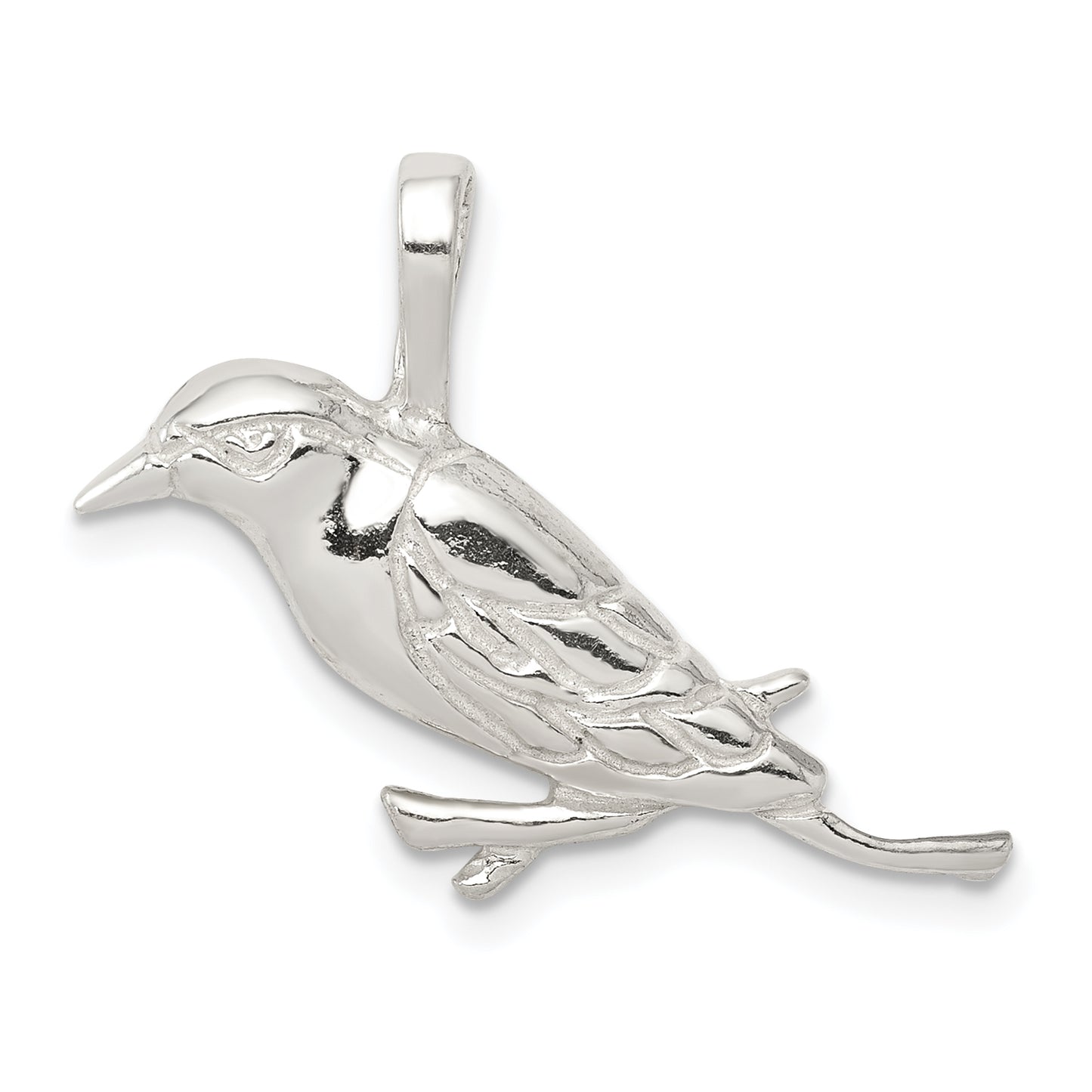 Sterling Silver Polished Perched Bird Chain Slide Pendant