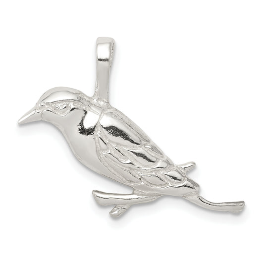 Sterling Silver Polished Perched Bird Chain Slide Pendant