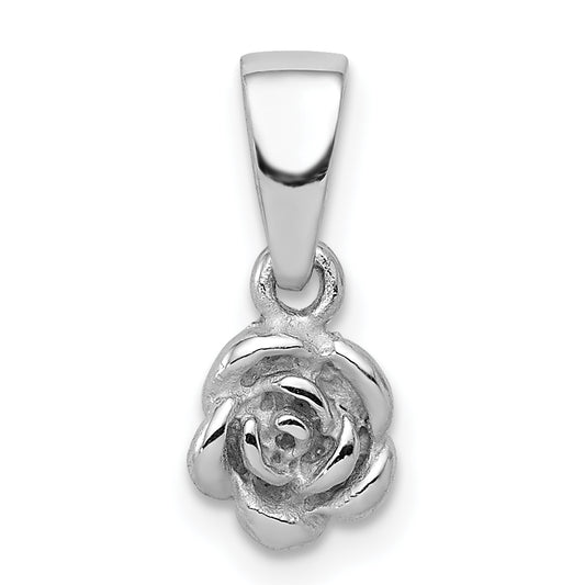 Sterling Silver Rhodium-Plated Childrens Textured Rose Pendant