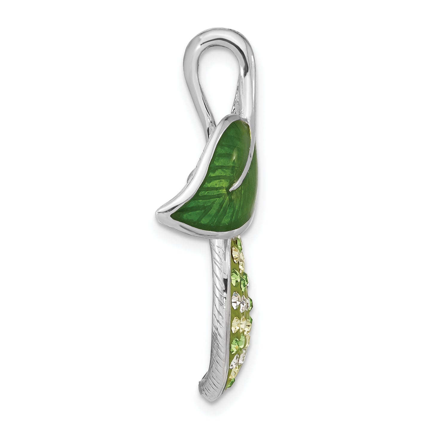 Sterling Silver Preciosa Crystal & Enameled Green Leaves Slide Pendant