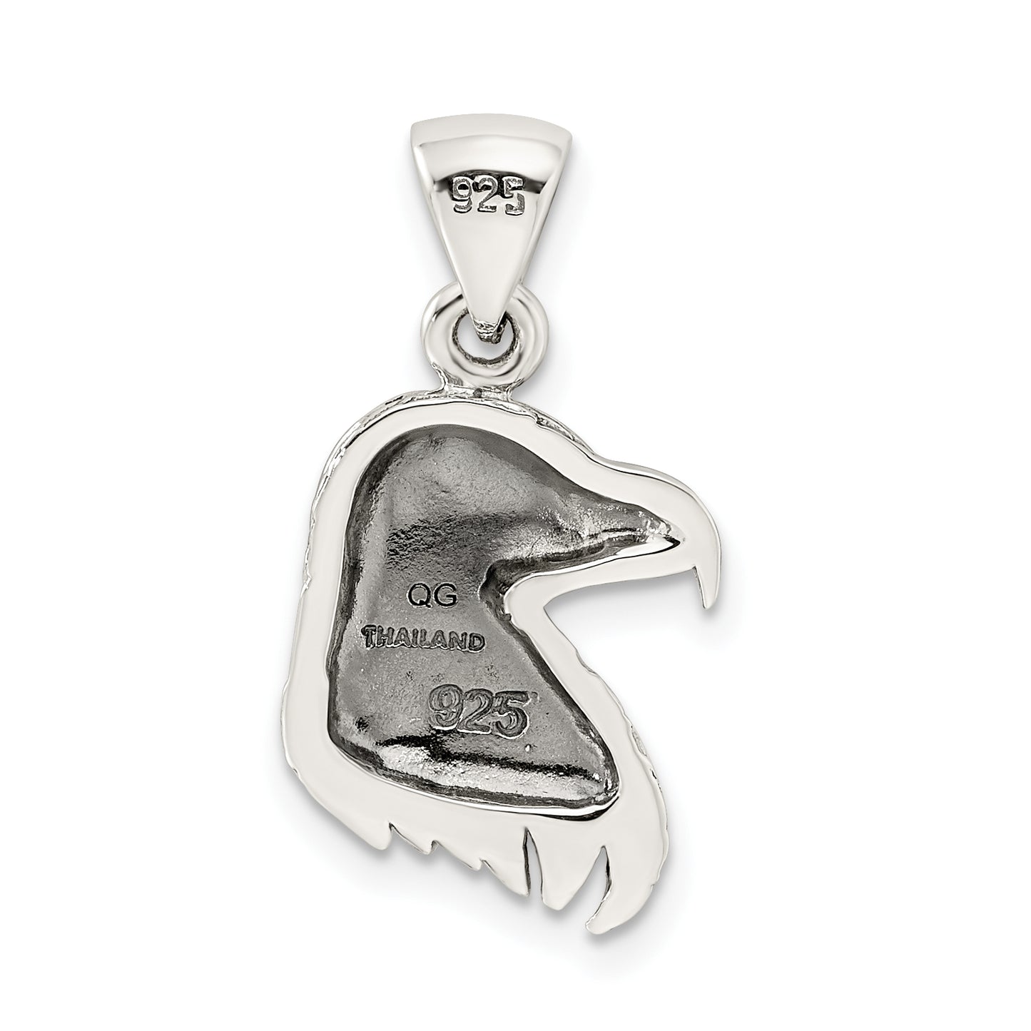 Sterling Silver Antiqued Polished Textured Eagle Head Pendant