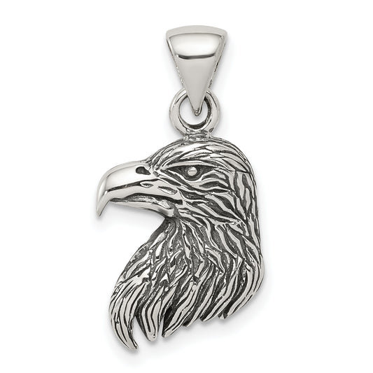 Sterling Silver Antiqued Polished Textured Eagle Head Pendant