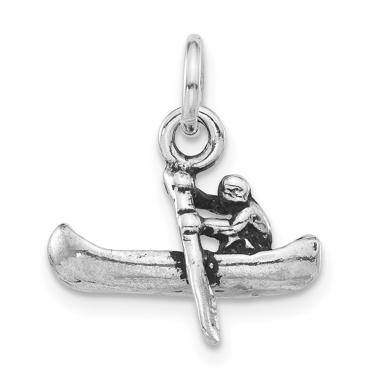 Sterling Silver Antiqued 3D Man Rowing Boat Pendant