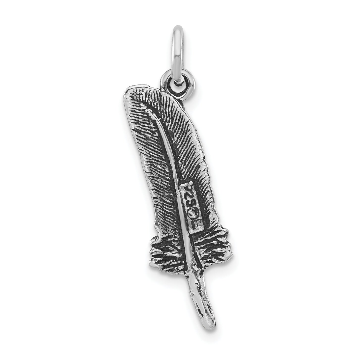 Sterling Silver Antiqued & Textured Feather Pendant