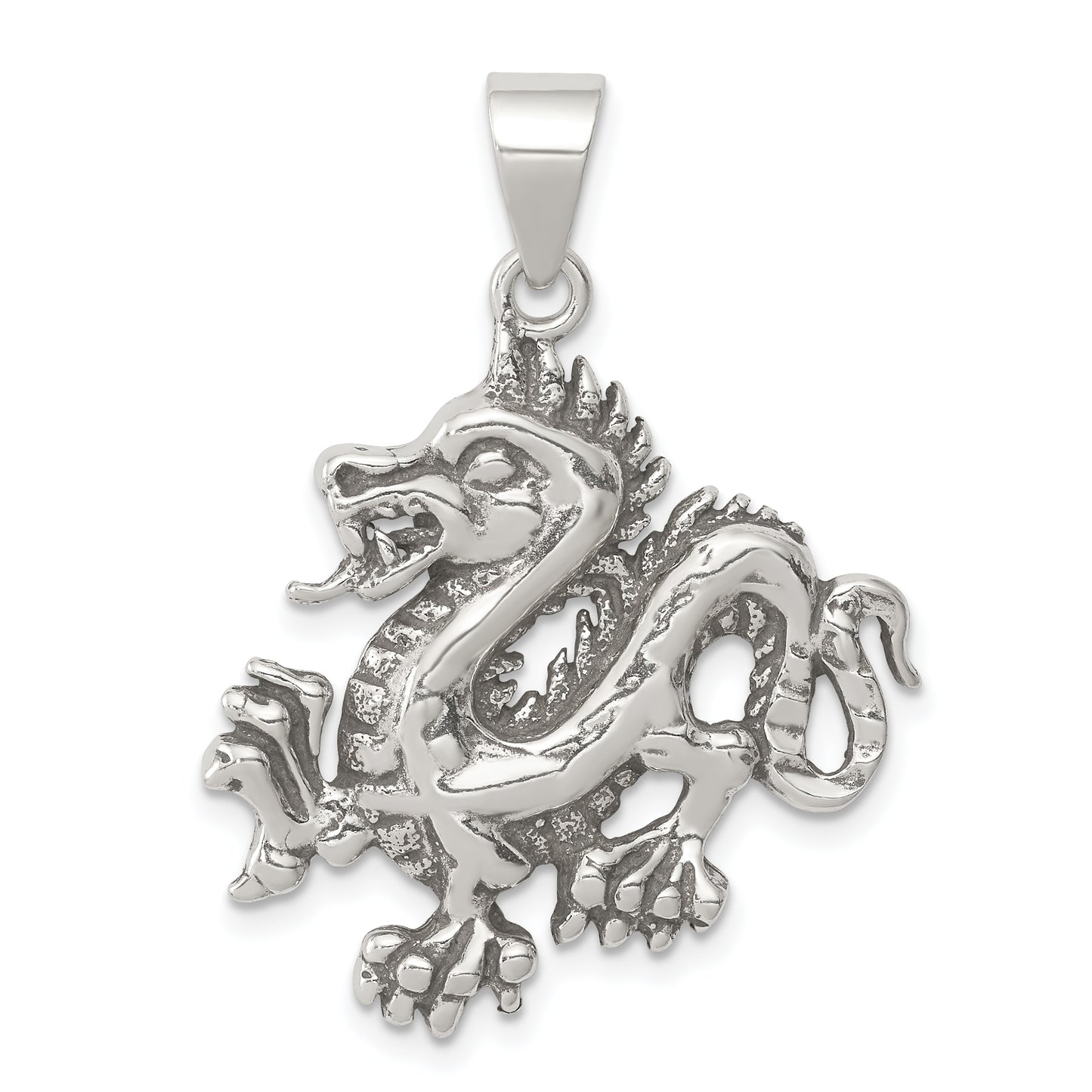 Sterling Silver Antiqued & Textured Chinese Dragon Pendant