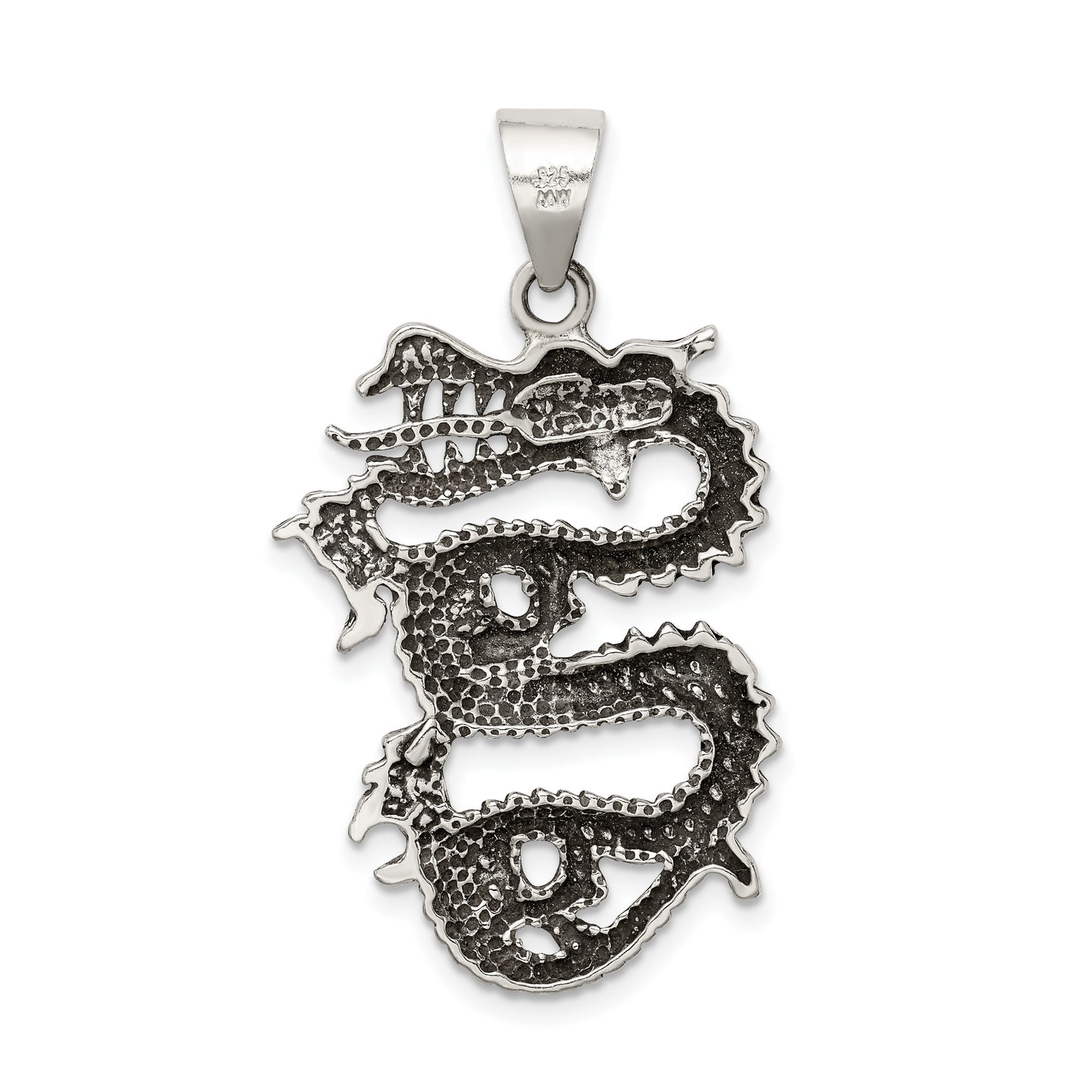 Sterling Silver Antiqued Dragon With Tongue Out Pendant