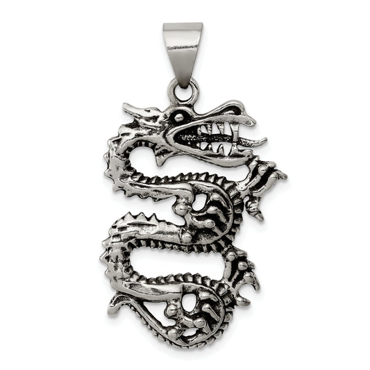 Sterling Silver Antiqued Dragon With Tongue Out Pendant