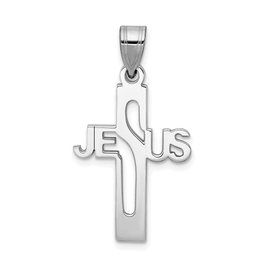 Sterling Silver Rhodium-Plated Jesus Cross Extra Small Pendant