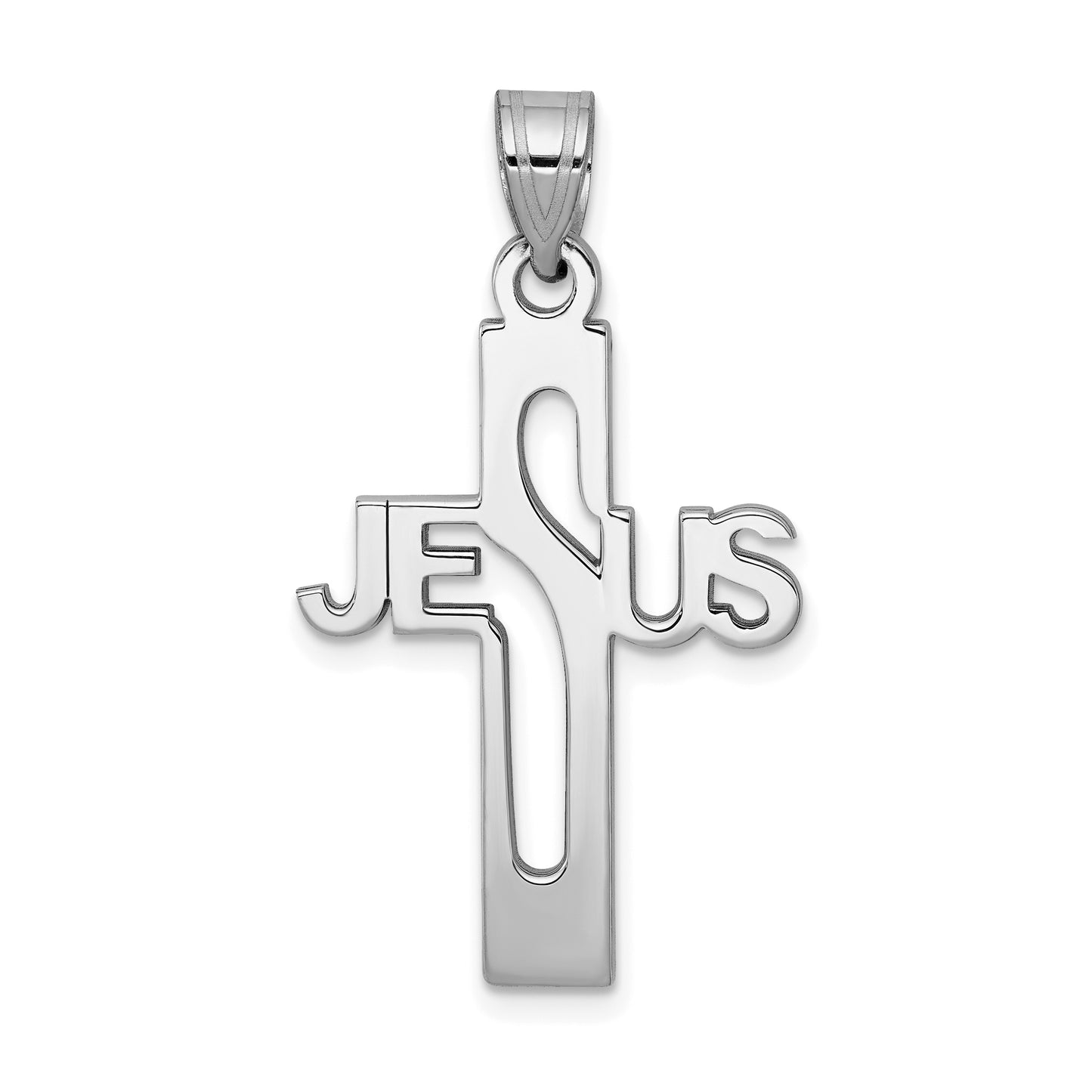 Sterling Silver Rhodium-Plated Jesus Cross Small Pendant