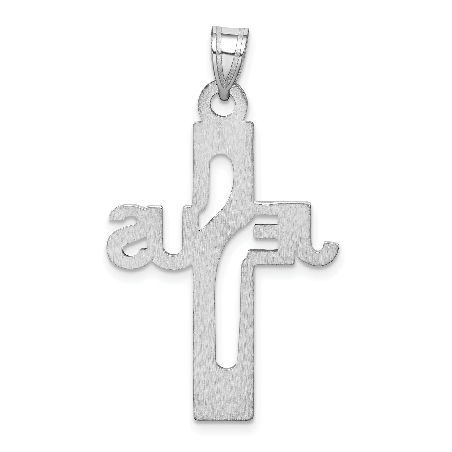 Sterling Silver Rhodium-Plated Jesus Cross Large Pendant