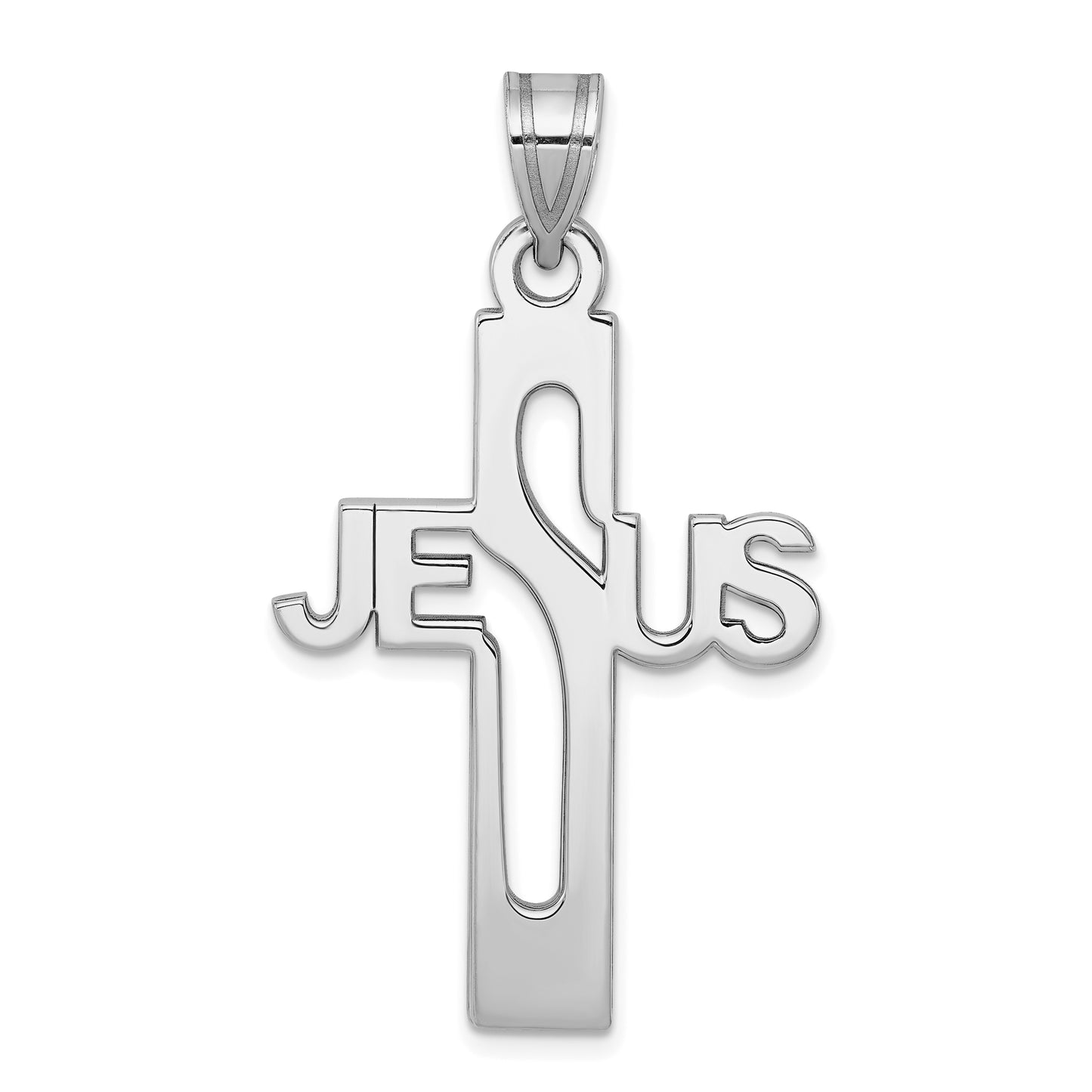 Sterling Silver Rhodium-Plated Jesus Cross Extra Large Pendant