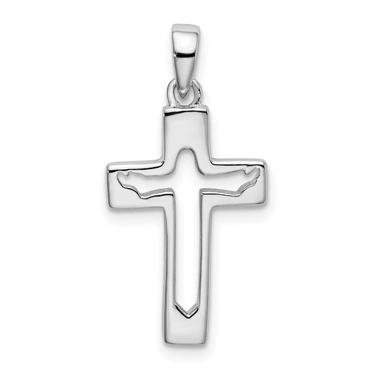 Sterling Silver Rhodium-Plated Jesus Cut-Out Cross Pendant