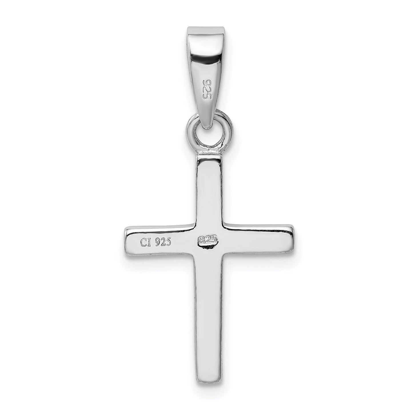 Sterling Silver Rhodium-Plated White Lab Created Opal Cross Pendant