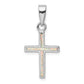 Sterling Silver Rhodium-Plated White Lab Created Opal Cross Pendant