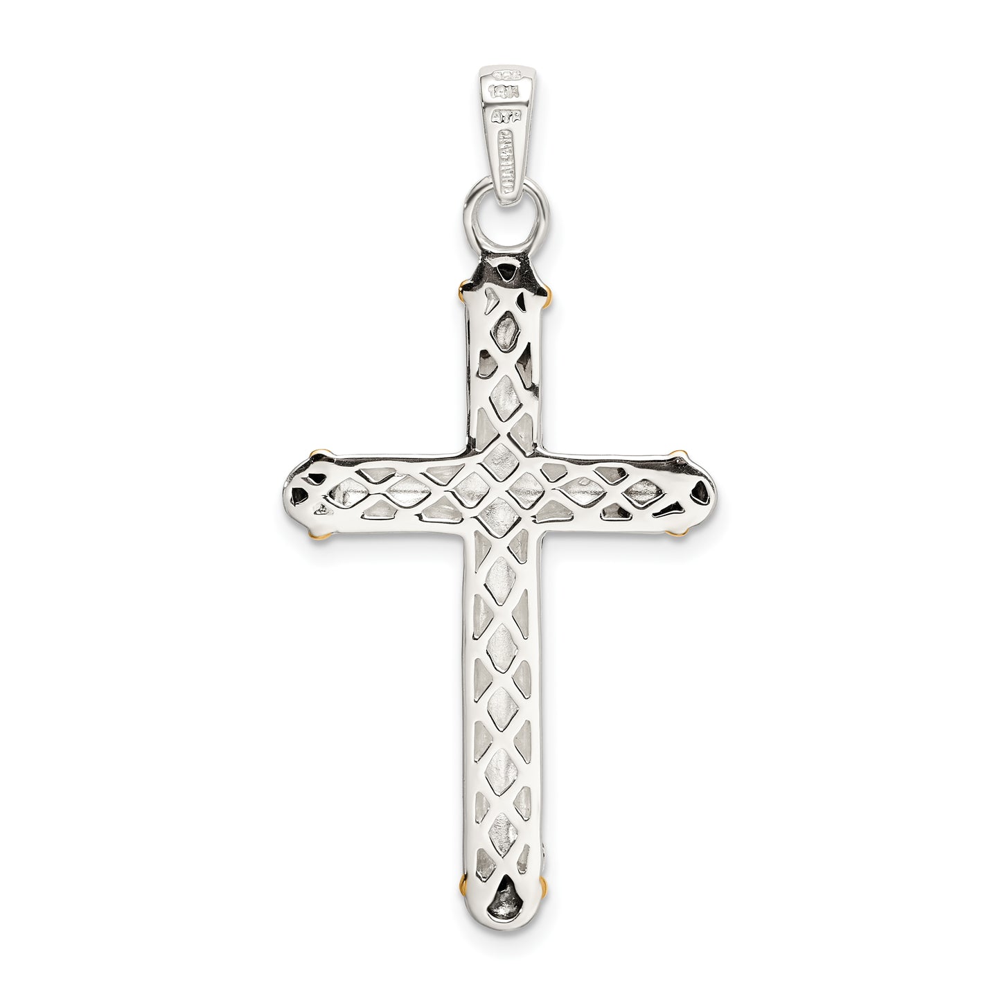 Silver/14K Two-Tone Sterling Silver W/14K White Topaz On Bail Antiqued Cross Pendant