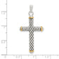 Silver/14K Two-Tone Sterling Silver W/14K White Topaz On Bail Antiqued Cross Pendant