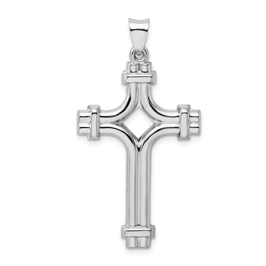 Sterling Silver Rhodium-Plated Polished Fancy Cross Pendant