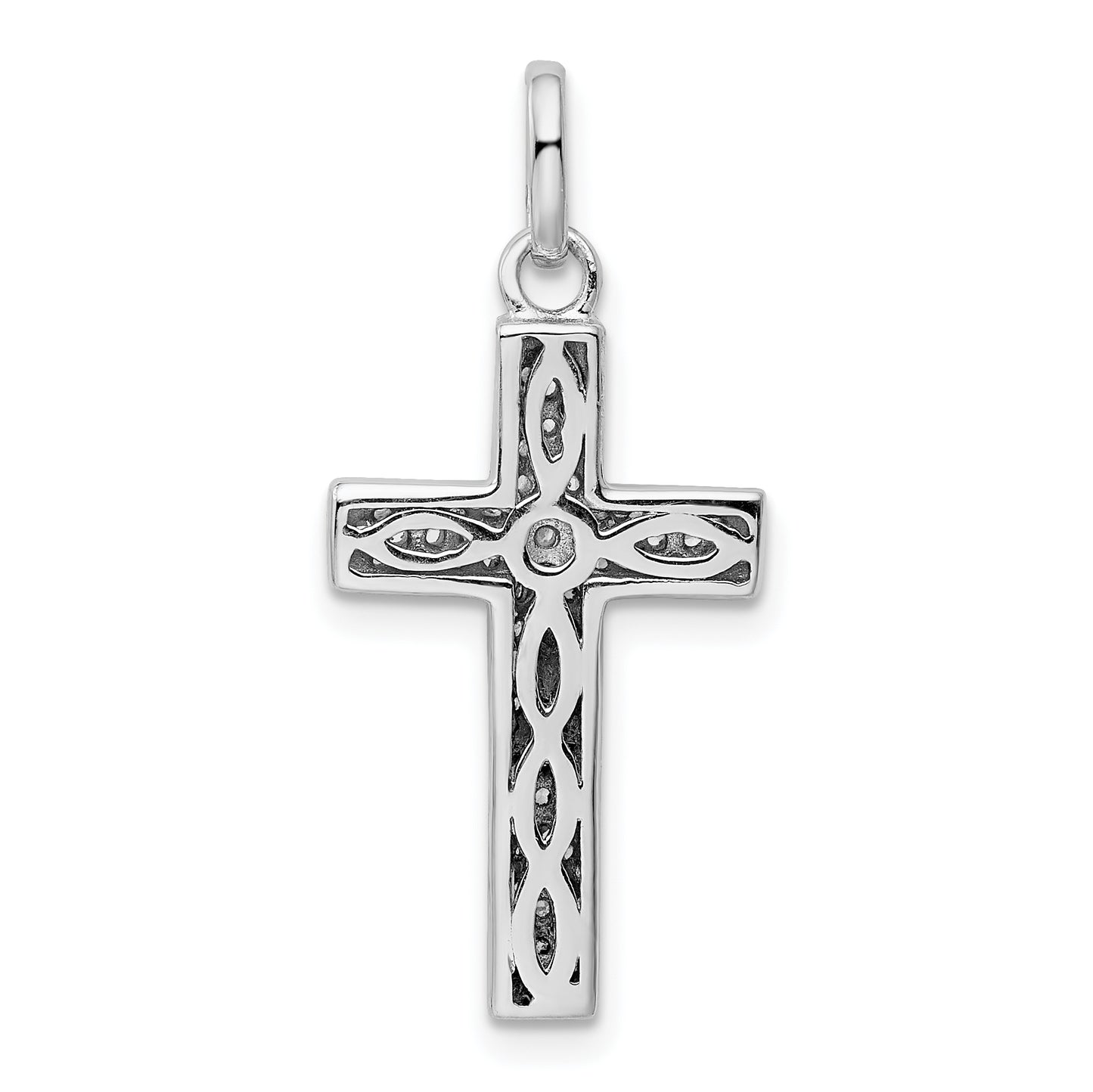 Sterling Silver Rhodium-Plated Cz Latin Cross Pendant