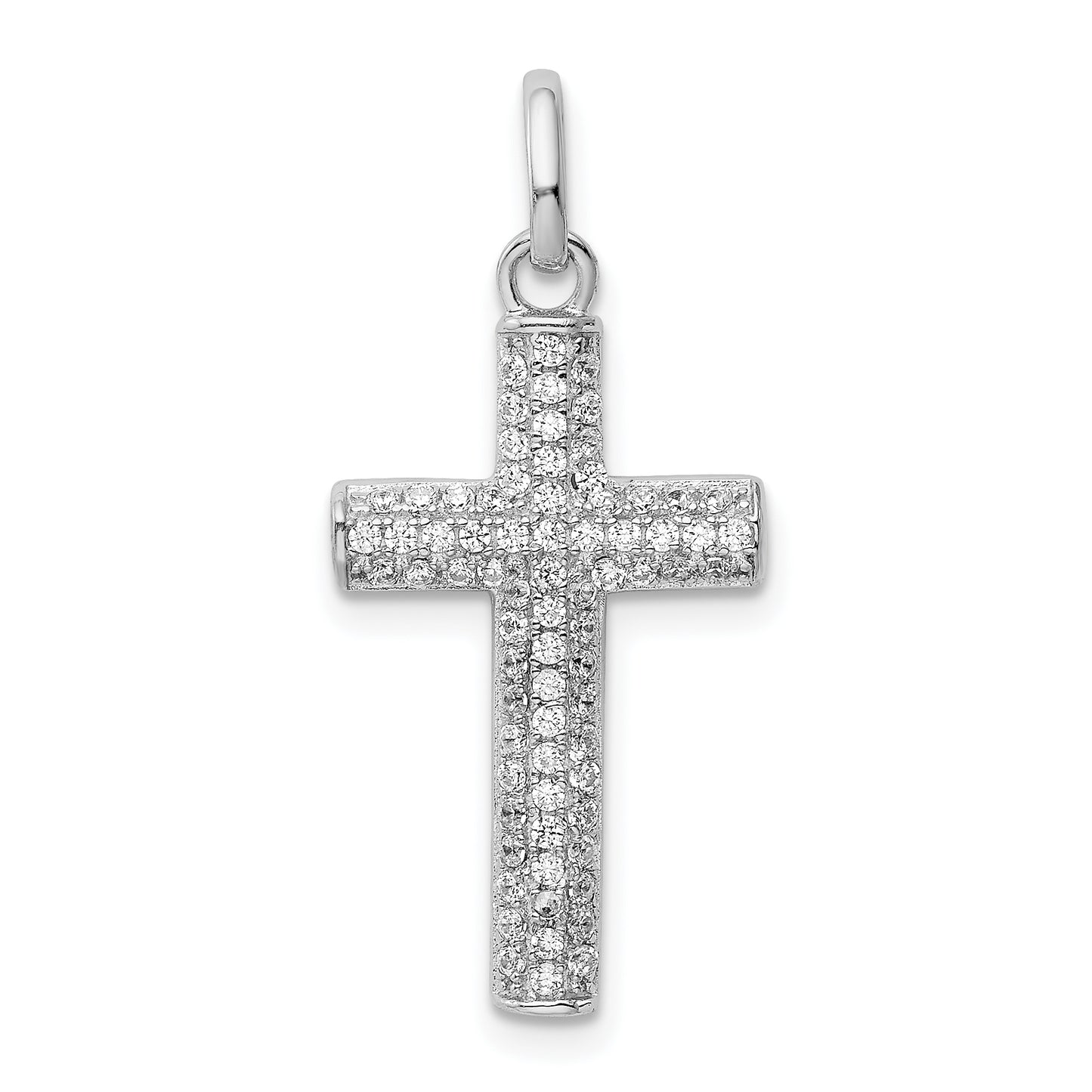 Sterling Silver Rhodium-Plated Cz Latin Cross Pendant