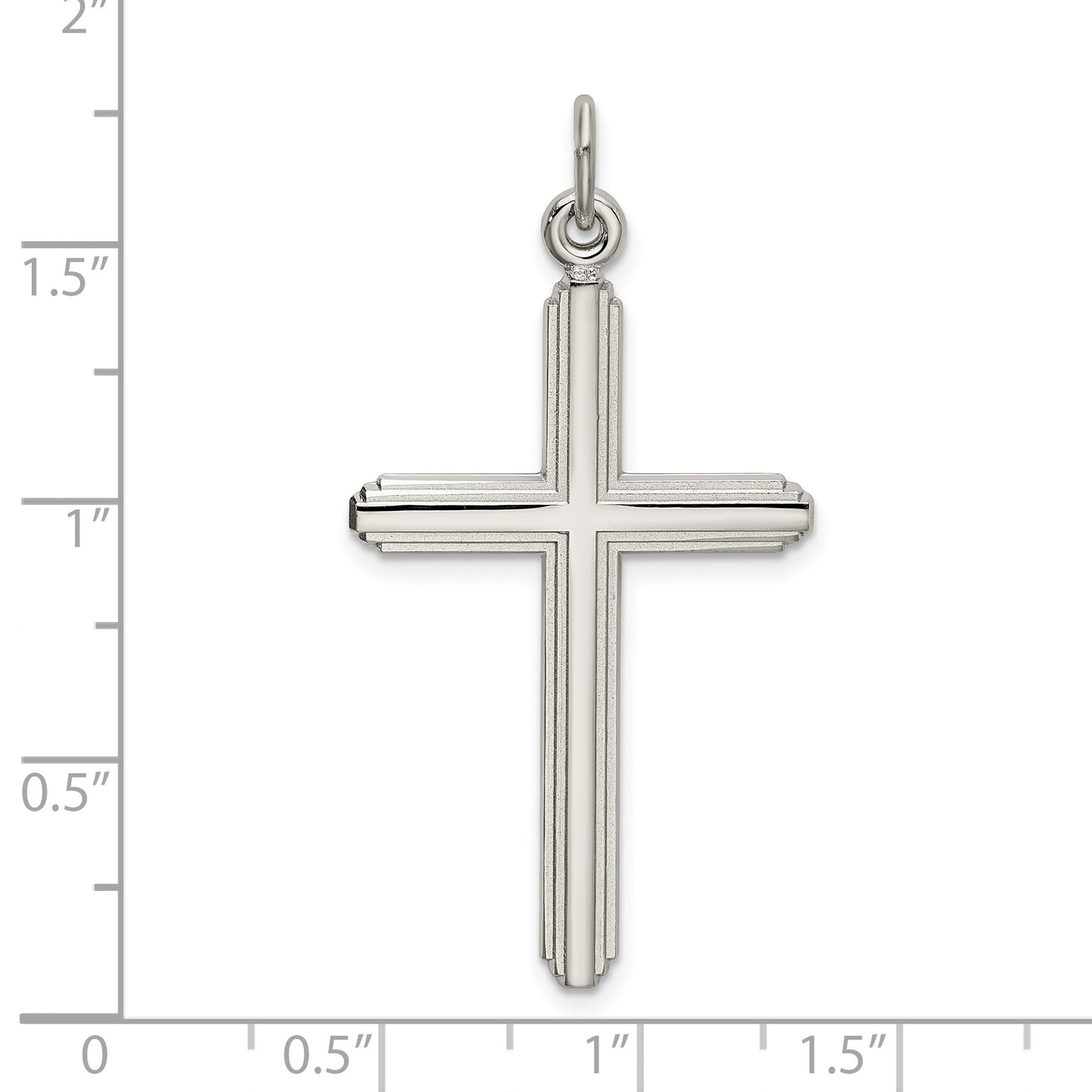 Sterling Silver Polished Grooved Cross Pendant