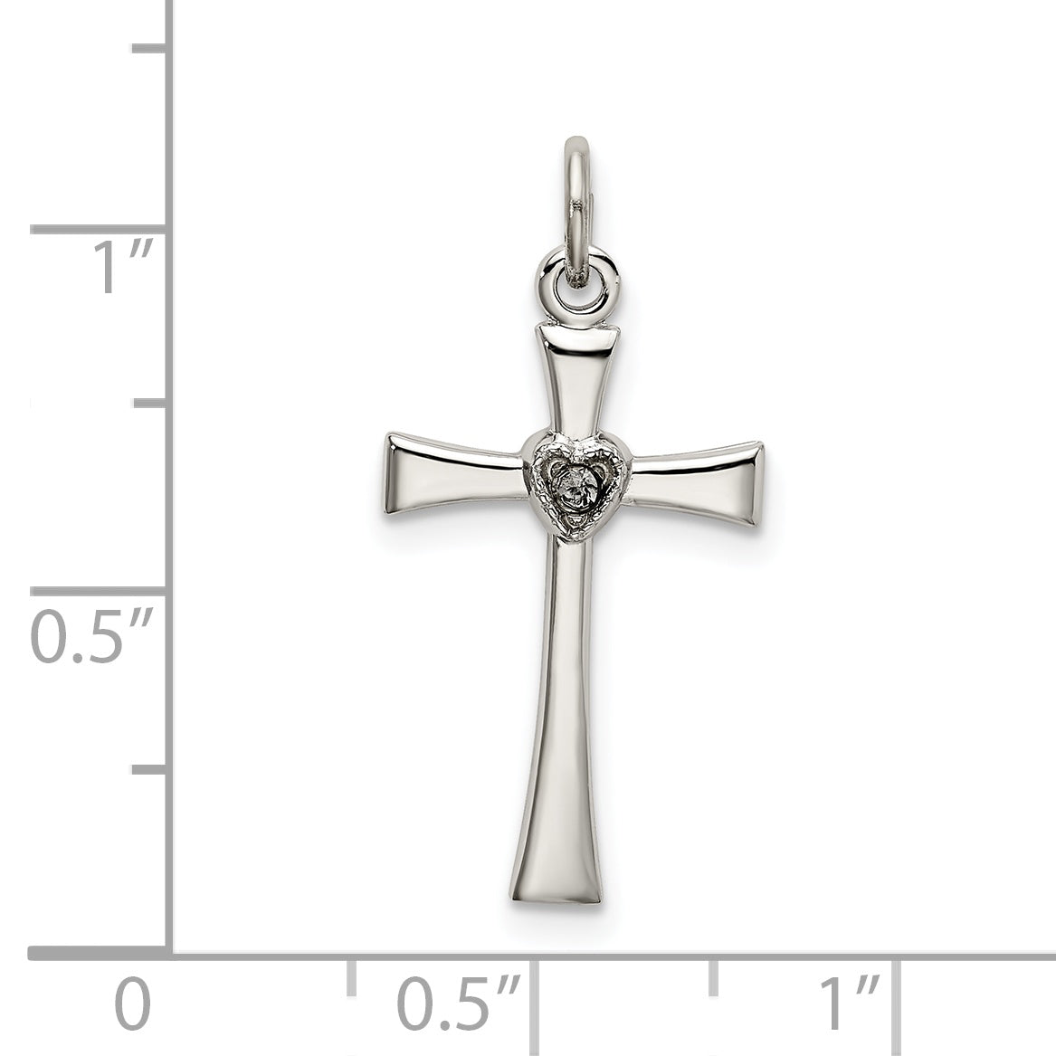 Sterling Silver Polished Cz Heart Cross Pendant