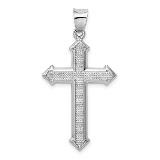 Sterling Silver Rhodium-Plated Textured & Polished Cross Pendant