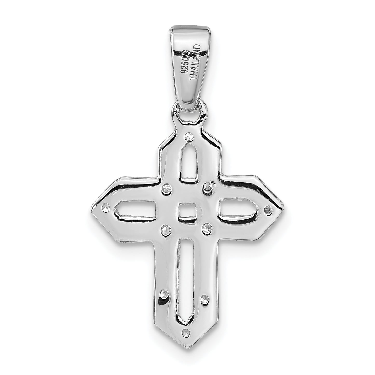 Sterling Silver Rhodium-Plated Polished Cz Woven Cross Pendant