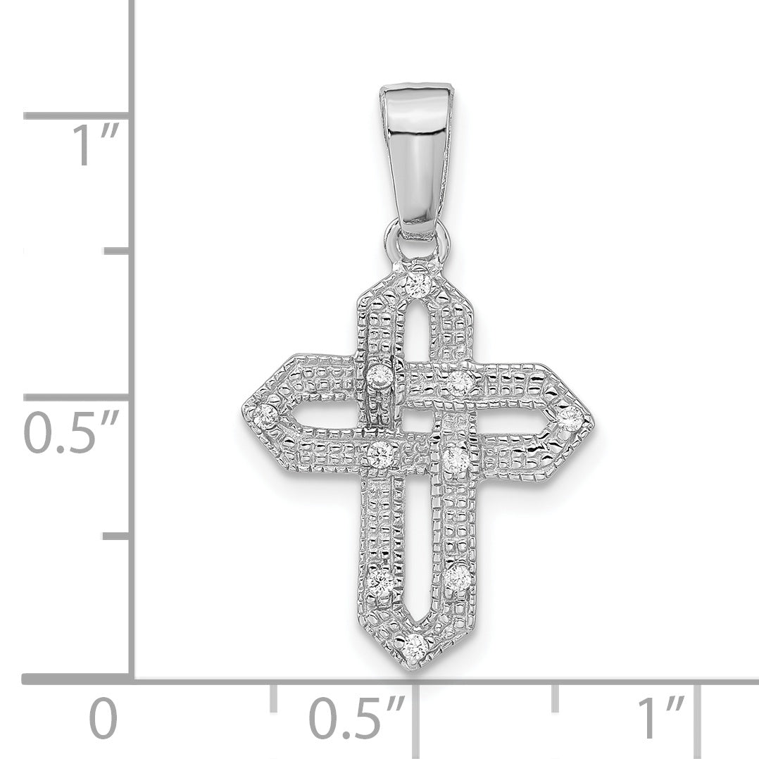 Sterling Silver Rhodium-Plated Polished Cz Woven Cross Pendant