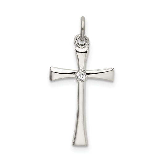 Sterling Silver Polished Cz Cross Pendant