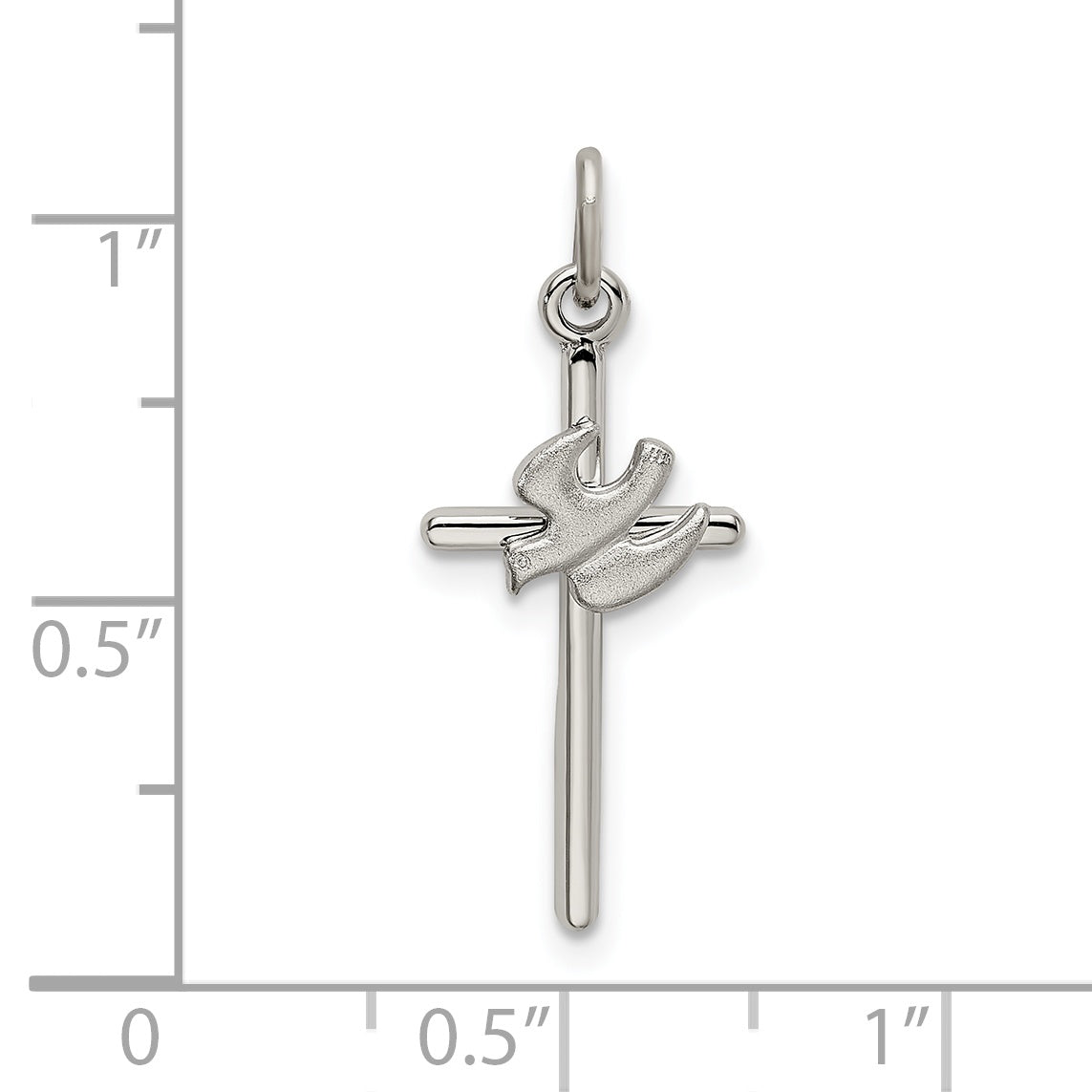 Sterling Silver Polished And Satin Dove Cross Pendant