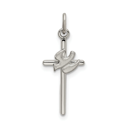 Sterling Silver Polished And Satin Dove Cross Pendant