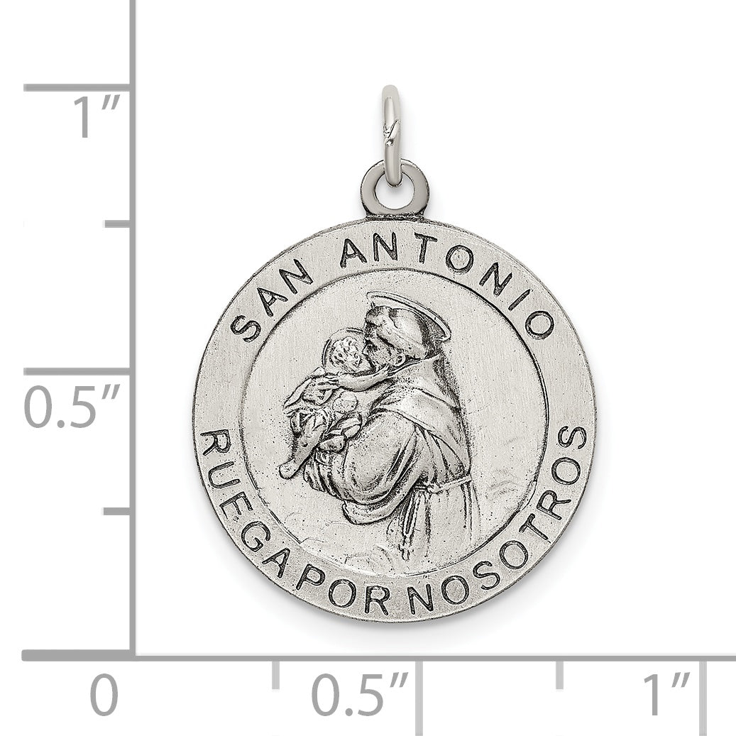 Sterling Silver Satin Antiqued Spanish St. Anthony Medal Pendant