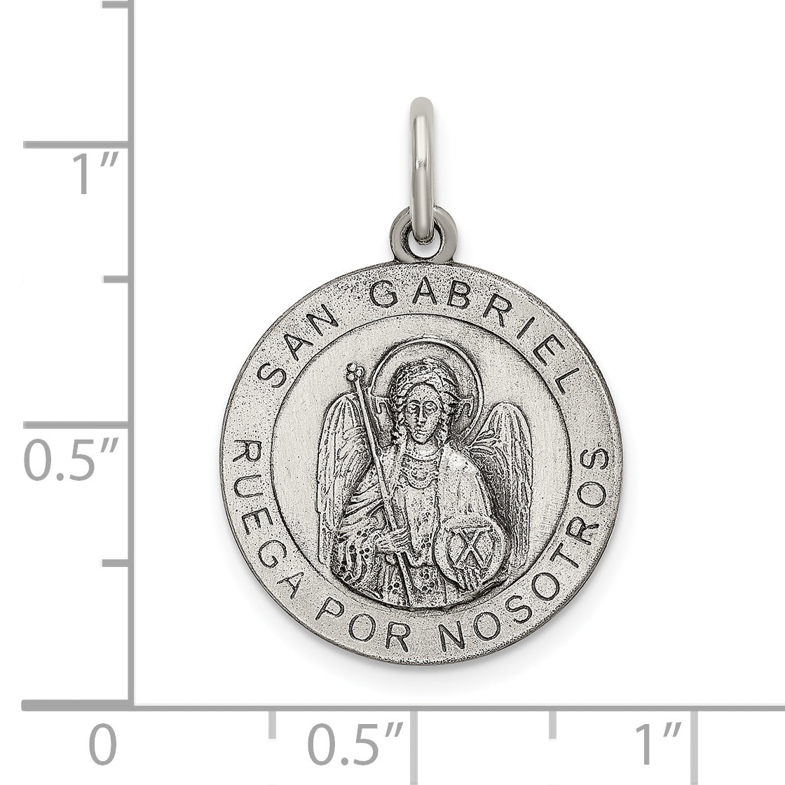 Sterling Silver Satin Antiqued Spanish St. Gabriel Medal Pendant