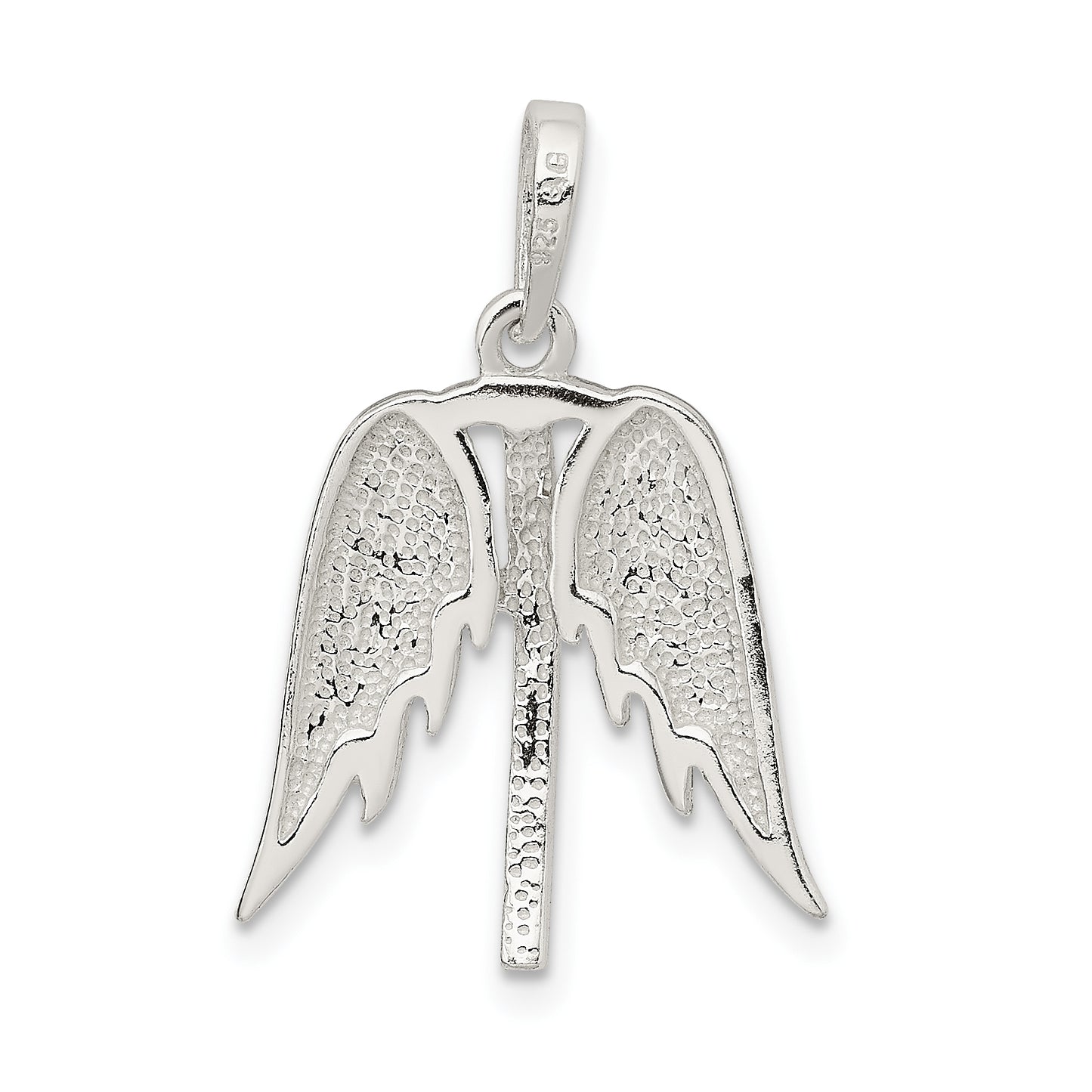 Sterling Silver Polished Wings And Cross Pendant