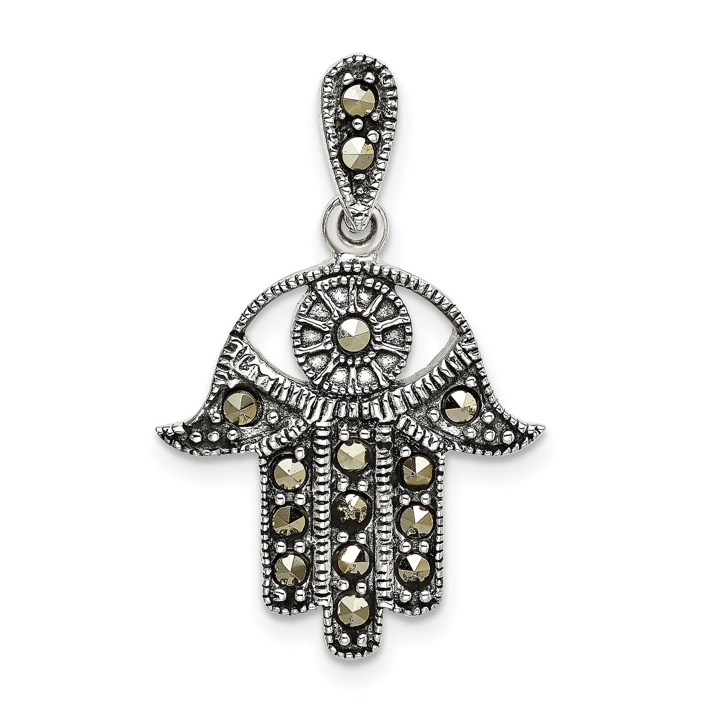 Sterling Silver Antiqued Marcasite Chamseh Pendant