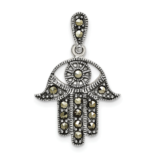 Sterling Silver Antiqued Marcasite Chamseh Pendant