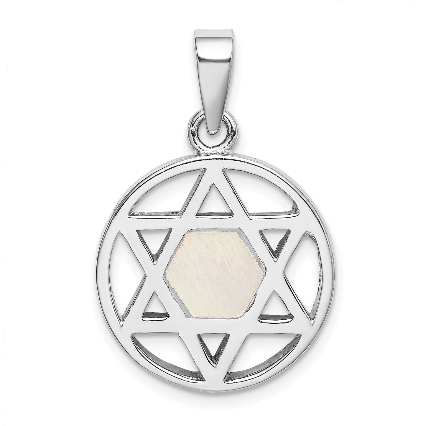 Sterling Silver Rhodium-Plated Mop Star Of David Pendant