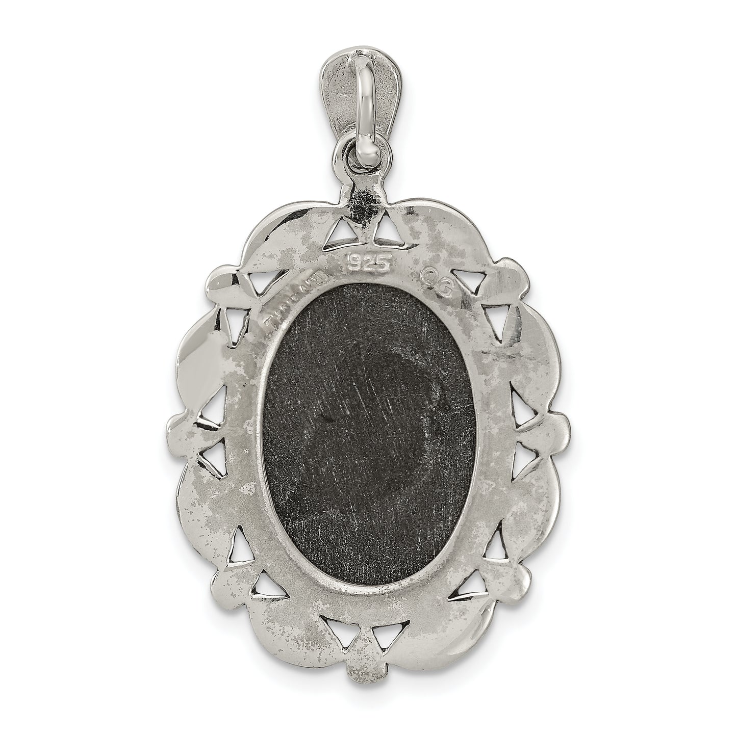 Sterling Silver Antiqued Marcasite Black Agate & Mop White Cameo Pendant