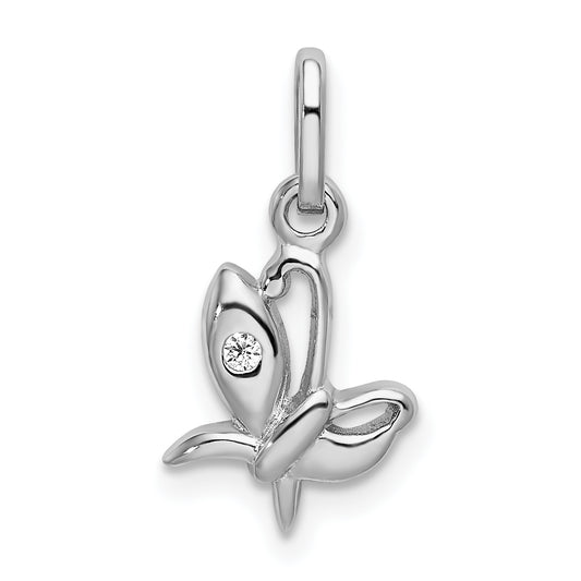 Sterling Silver Rhodium-Plated Cz Butterfly Pendant