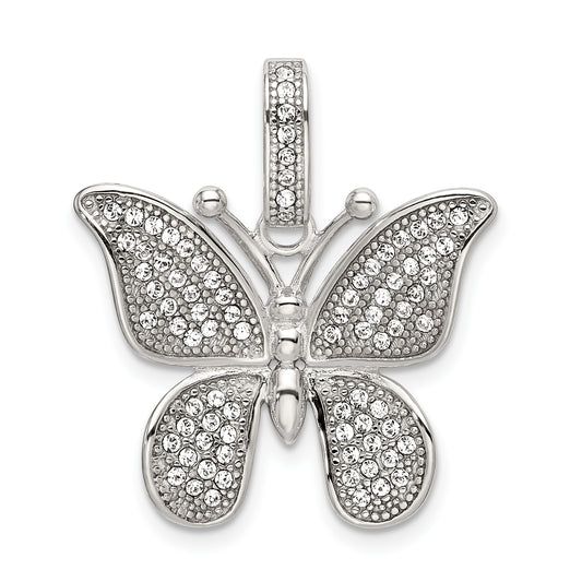 Sterling Silver Rhod-Plated Polished Preciosa Crystal Butterfly Pendant