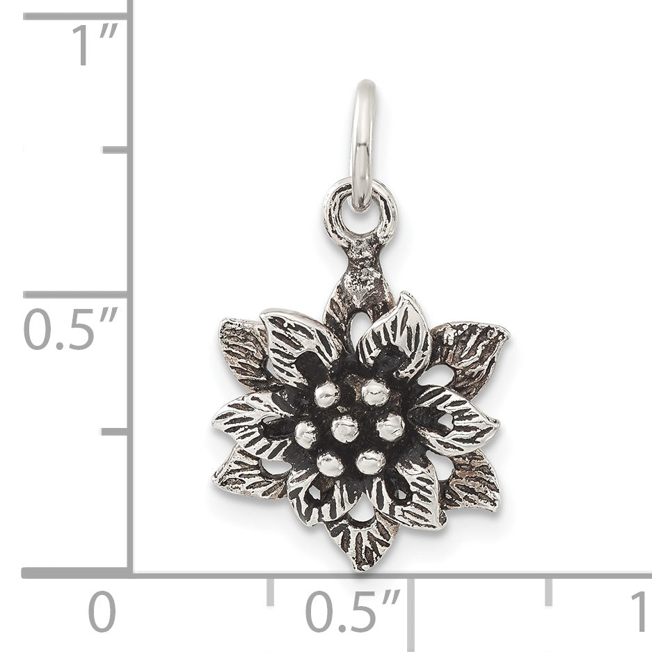 Sterling Silver Antiqued Flower Pendant