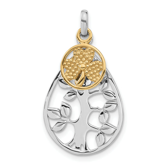 Sterling Silver Rhodium & Gold-Tone Tree, Lucky Clover Pendant