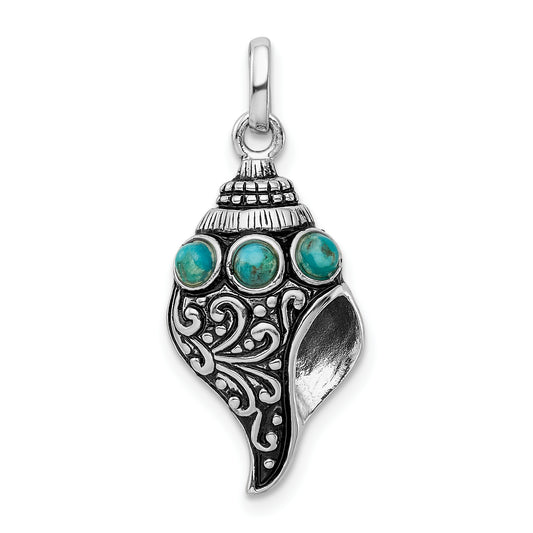 Sterling Silver Rhod-Plate Antiqued Reconstituted Turquoise Shell Pendant