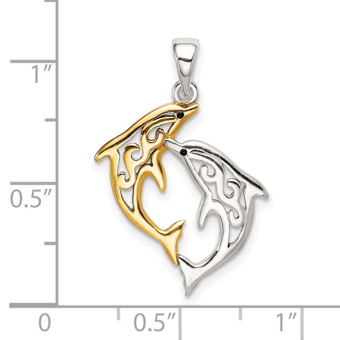 Sterling Silver & Gold-Tone Enameled Filigree Dolphins Pendant