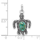 Sterling Silver Rhodium-Plated Antiqued Reconstituted Turquoise Turtle Pendant