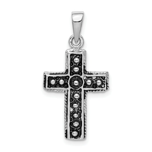 Sterling Silver Rhodium-Plated & Antiqued Cross Pendant